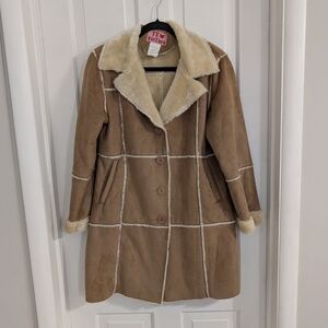 TKW Vintage Womens Faux Suede‎ Coat SIZE 14 Penny Lane Western Boho Faux Fur Tan